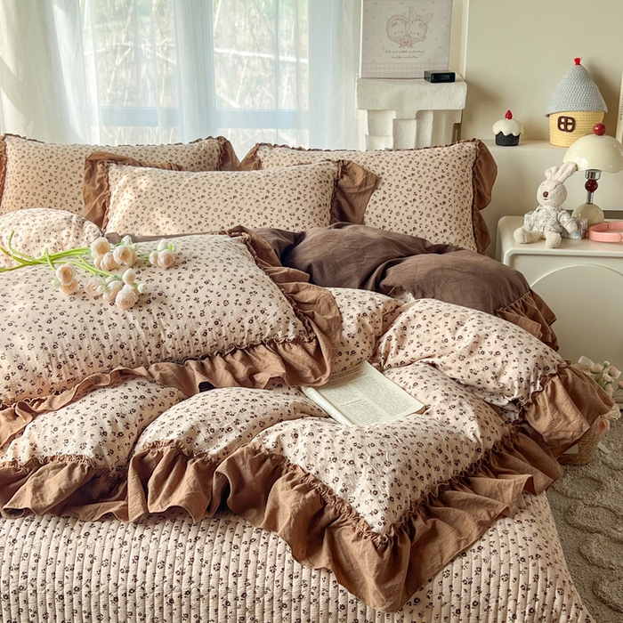 91家纺网 家纺一手货源 找家纺 梵克保罗 2026新款云感双层纱床盖四件套 旧橡果花事