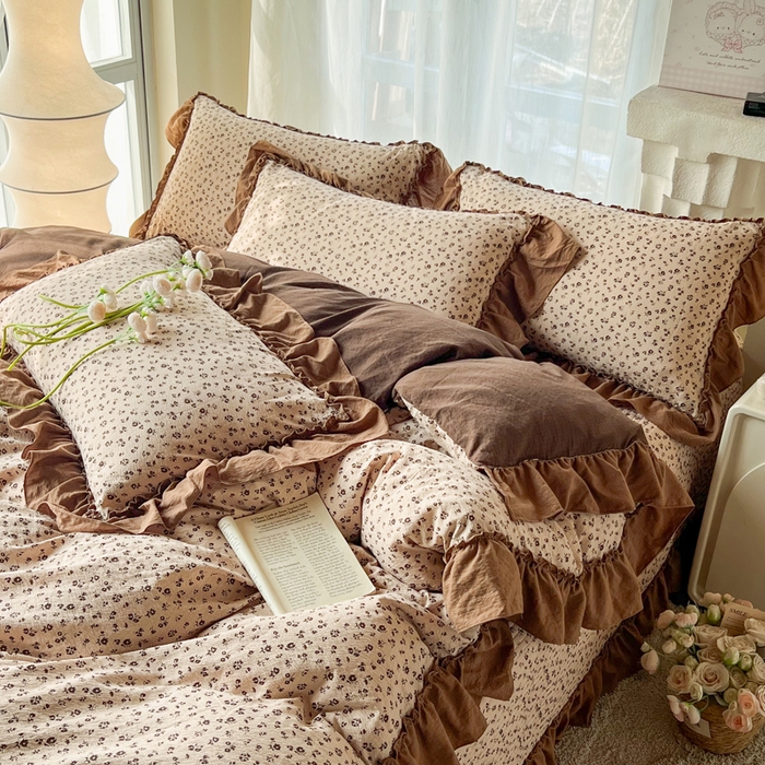 91家纺网 家纺一手货源 找家纺 梵克保罗 2026新款云感双层纱床盖四件套 旧橡果花事