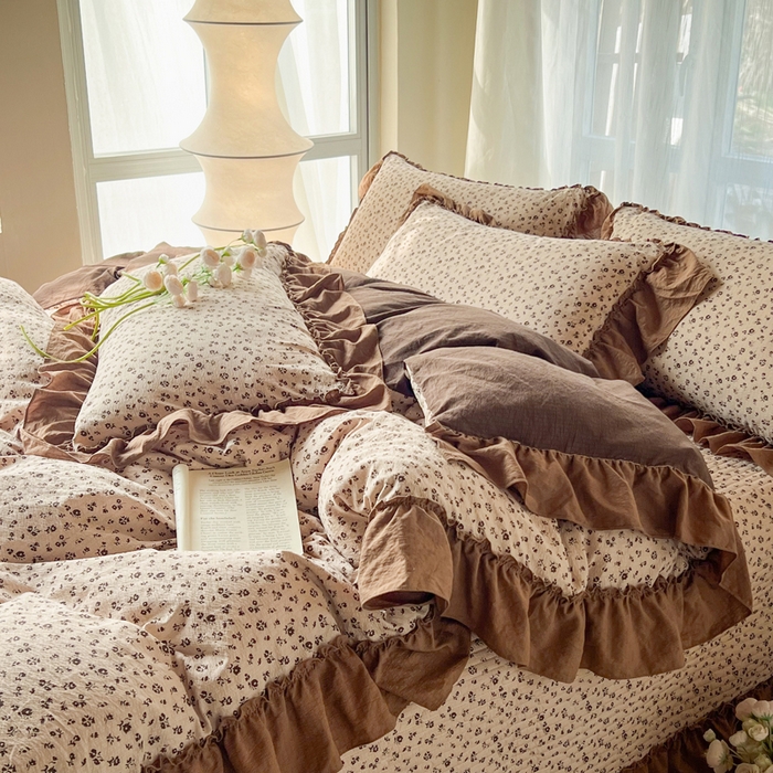 91家纺网 家纺一手货源 找家纺 梵克保罗 2026新款云感双层纱床盖四件套 旧橡果花事