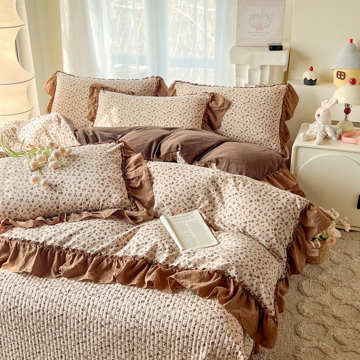 91家纺网 家纺一手货源 找家纺 梵克保罗 2026新款云感双层纱床盖四件套 旧橡果花事