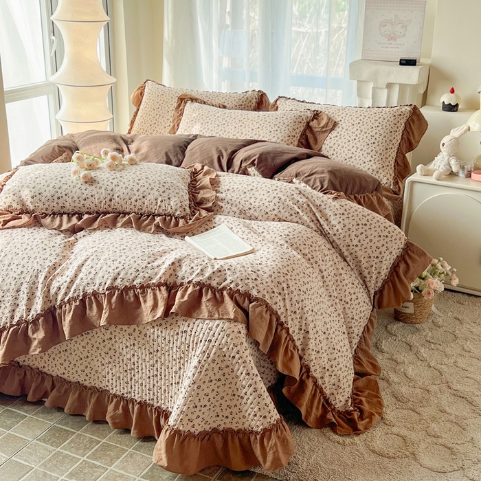 91家纺网 家纺一手货源 找家纺 梵克保罗 2026新款云感双层纱床盖四件套 旧橡果花事