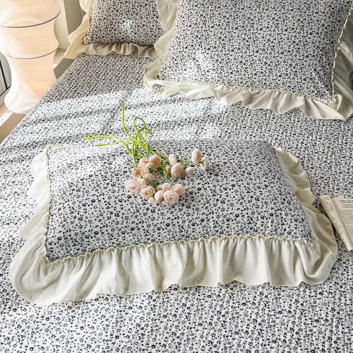 91家纺网 家纺一手货源 找家纺 梵克保罗 2026新款云感双层纱床盖四件套 青空小碎花