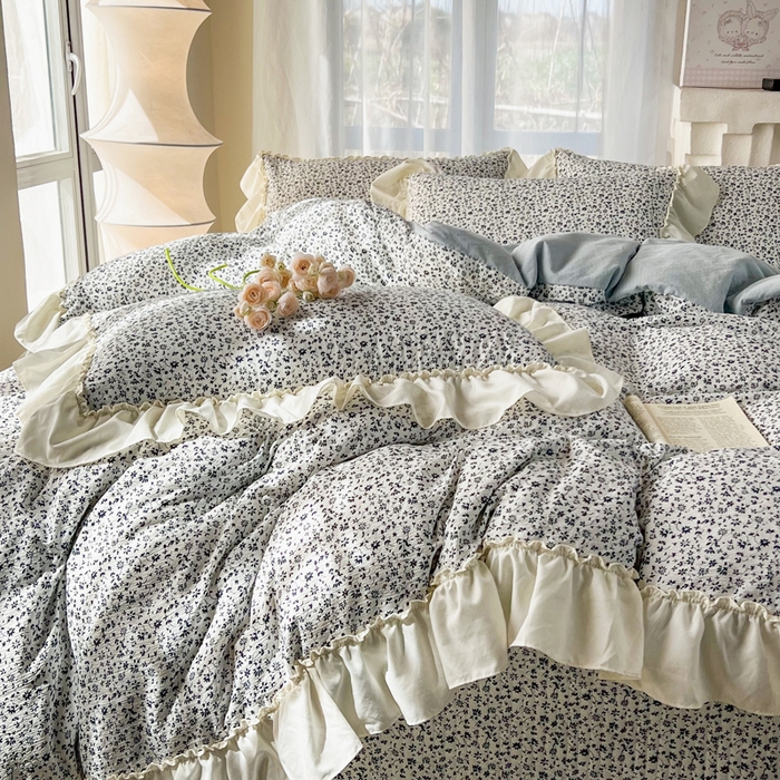 91家纺网 家纺一手货源 找家纺 梵克保罗 2026新款云感双层纱床盖四件套 青空小碎花