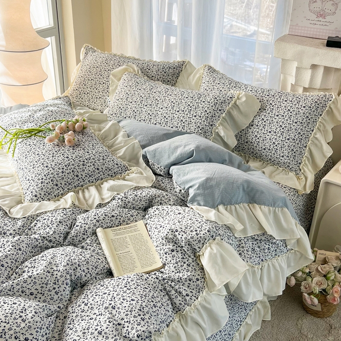 91家纺网 家纺一手货源 找家纺 梵克保罗 2026新款云感双层纱床盖四件套 青空小碎花