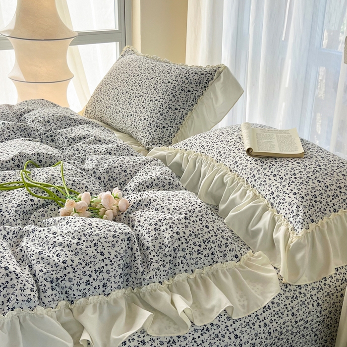 91家纺网 家纺一手货源 找家纺 梵克保罗 2026新款云感双层纱床盖四件套 青空小碎花