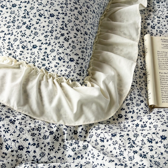 91家纺网 家纺一手货源 找家纺 梵克保罗 2026新款云感双层纱床盖四件套 青空小碎花