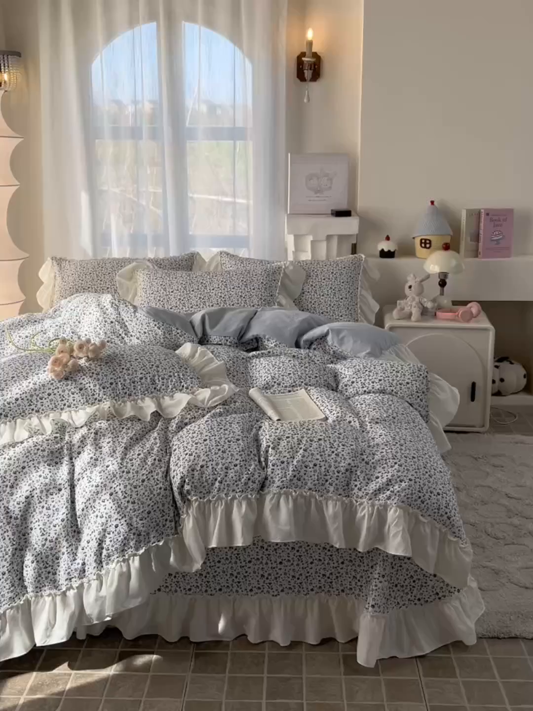 91家纺网 家纺一手货源 找家纺 梵克保罗 2026新款云感双层纱床盖四件套 青空小碎花