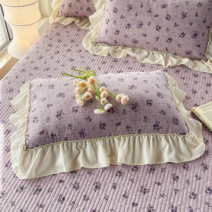 91家纺网 家纺一手货源 找家纺 梵克保罗 2026新款云感双层纱床盖四件套 雾紫花漾