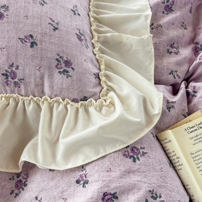 91家纺网 家纺一手货源 找家纺 梵克保罗 2026新款云感双层纱床盖四件套 雾紫花漾