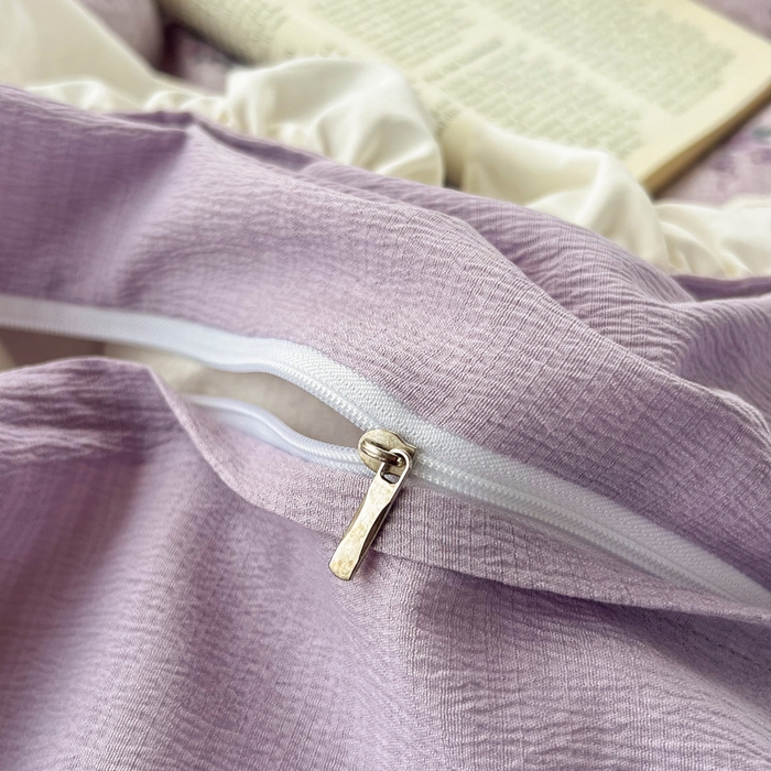 91家纺网 家纺一手货源 找家纺 梵克保罗 2026新款云感双层纱床盖四件套 雾紫花漾