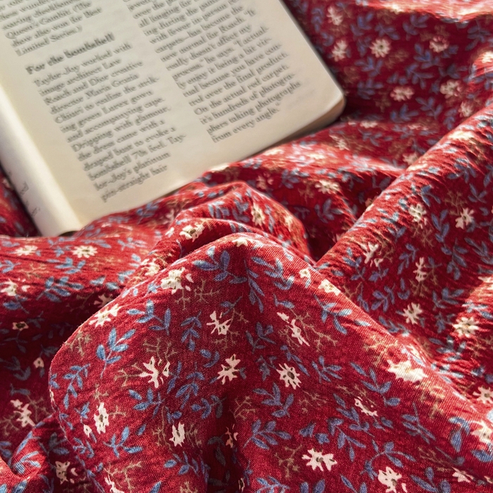 91家纺网 家纺一手货源 找家纺 梵克保罗 2026新款云感双层纱床盖四件套 朱砂小碎花