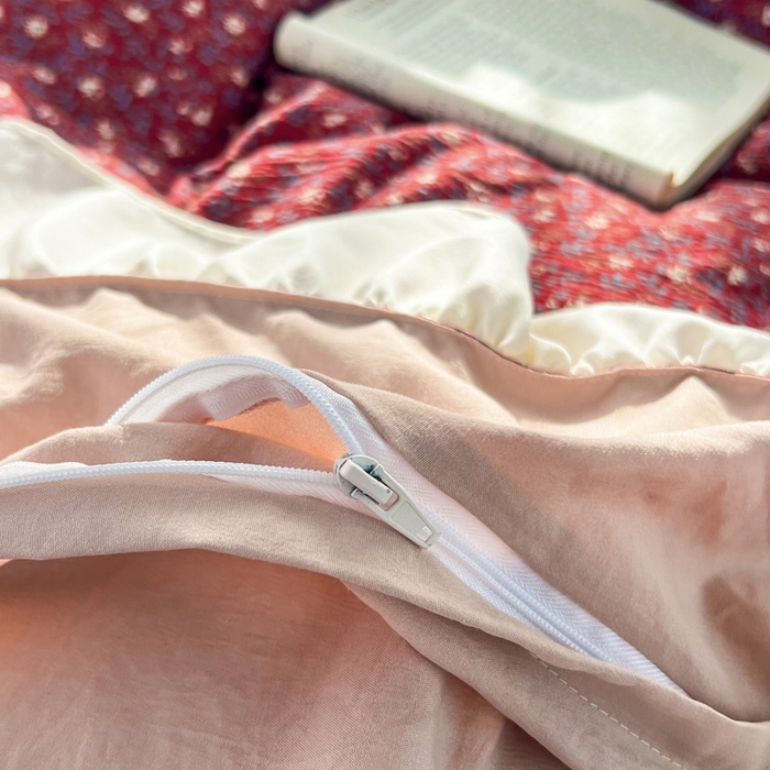 91家纺网 家纺一手货源 找家纺 梵克保罗 2026新款云感双层纱床盖四件套 朱砂小碎花