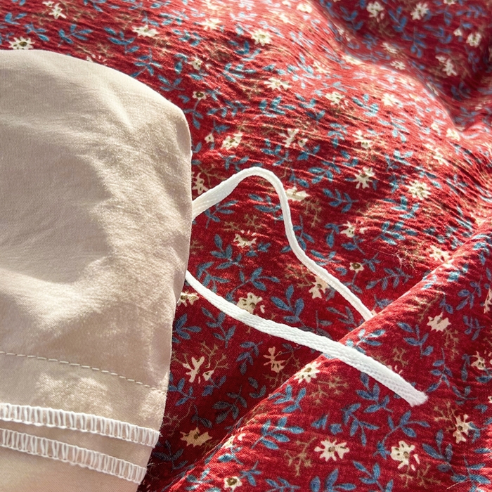 91家纺网 家纺一手货源 找家纺 梵克保罗 2026新款云感双层纱床盖四件套 朱砂小碎花