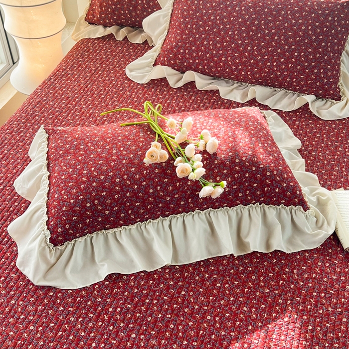 91家纺网 家纺一手货源 找家纺 梵克保罗 2026新款云感双层纱床盖四件套 朱砂小碎花