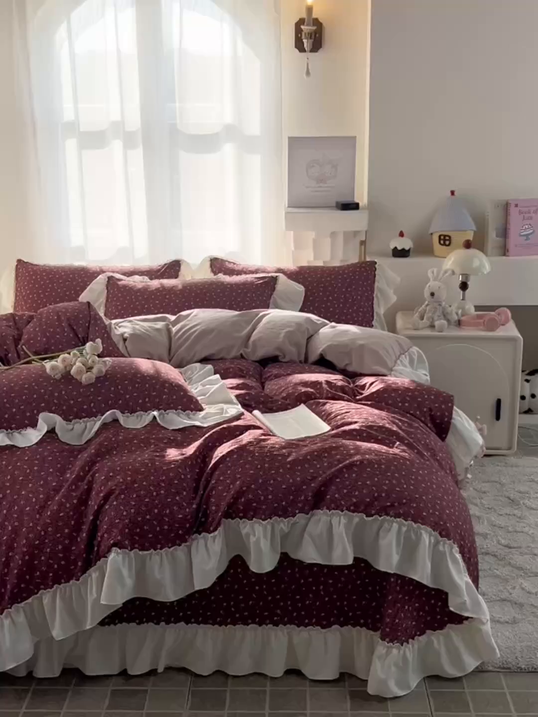 91家纺网 家纺一手货源 找家纺 梵克保罗 2026新款云感双层纱床盖四件套 朱砂小碎花