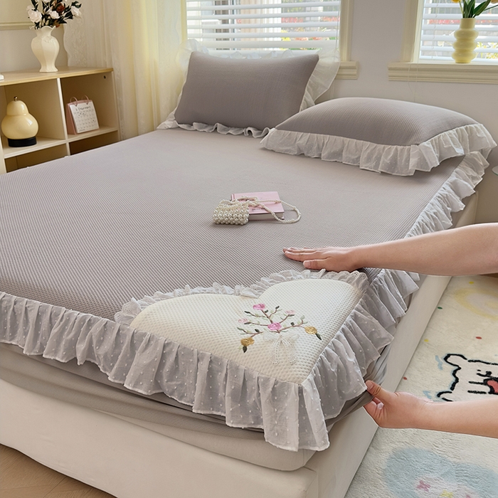 （总）好儿喜家纺 2026新款凉席床笠冰丝席凉感豆豆席花边PE乙纶软凉席床笠凉席-春意浓