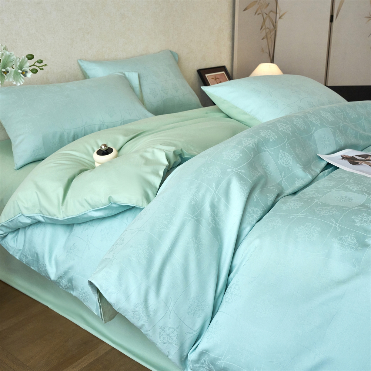 91家纺网 家纺一手货源 找家纺 （总）兰紫橙家纺 2026新款全棉贡缎提花四件套