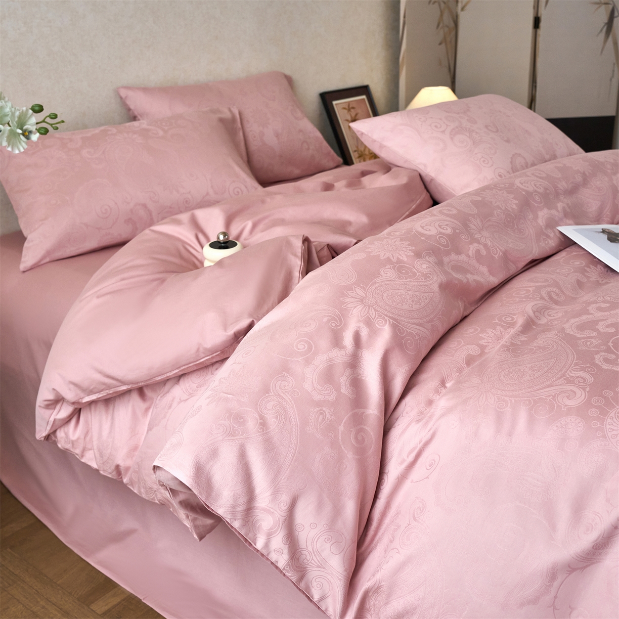 91家纺网 家纺一手货源 找家纺 （总）兰紫橙家纺 2026新款全棉贡缎提花四件套