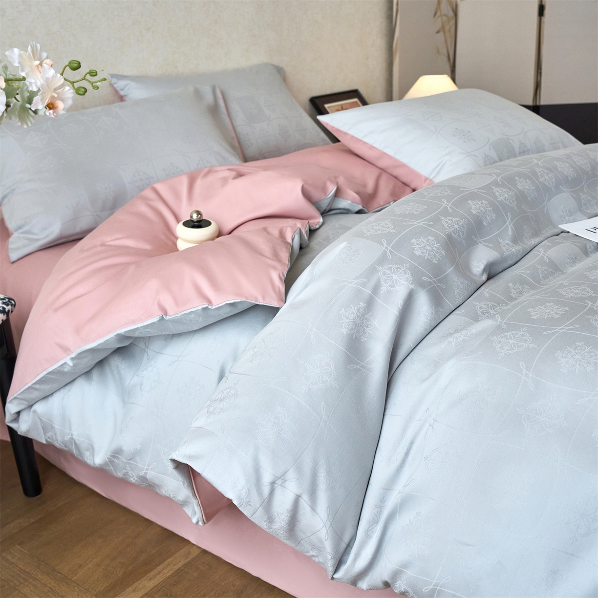 91家纺网 家纺一手货源 找家纺 （总）兰紫橙家纺 2026新款全棉贡缎提花四件套