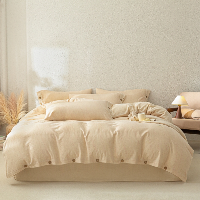 91家纺网 家纺一手货源 找家纺 （总）梵克保罗 2026新款A类亲肤舒适棉麻纽扣款四件套