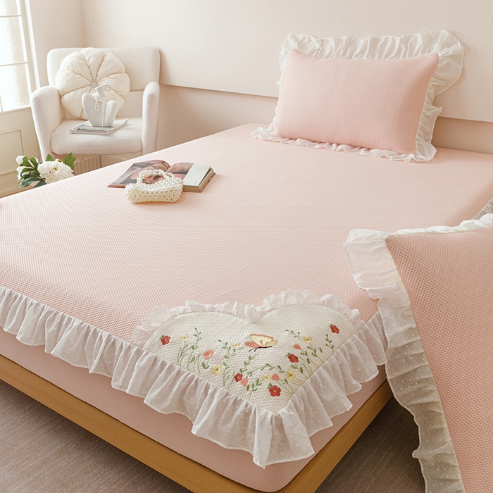 91家纺网 家纺一手货源 找家纺 （总）好儿喜家纺 2026新款凉席床笠冰丝席凉感豆豆席花边PE乙纶软凉席床笠凉席-繁花