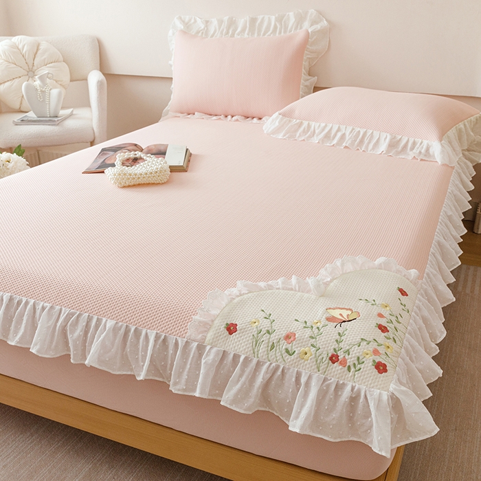 91家纺网 家纺一手货源 找家纺 （总）好儿喜家纺 2026新款凉席床笠冰丝席凉感豆豆席花边PE乙纶软凉席床笠凉席-繁花