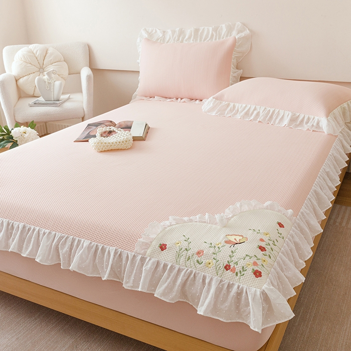 91家纺网 家纺一手货源 找家纺 （总）好儿喜家纺 2026新款凉席床笠冰丝席凉感豆豆席花边PE乙纶软凉席床笠凉席-繁花