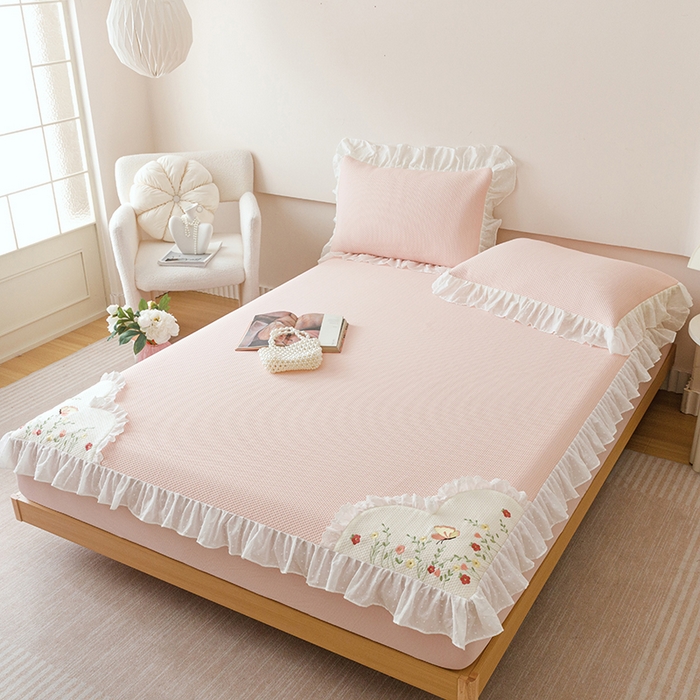 91家纺网 家纺一手货源 找家纺 （总）好儿喜家纺 2026新款凉席床笠冰丝席凉感豆豆席花边PE乙纶软凉席床笠凉席-繁花