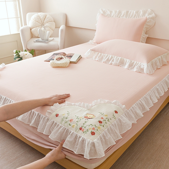 91家纺网 家纺一手货源 找家纺 （总）好儿喜家纺 2026新款凉席床笠冰丝席凉感豆豆席花边PE乙纶软凉席床笠凉席-繁花