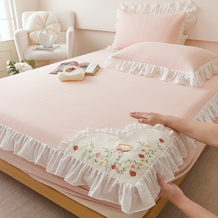 91家纺网 家纺一手货源 找家纺 （总）好儿喜家纺 2026新款凉席床笠冰丝席凉感豆豆席花边PE乙纶软凉席床笠凉席-繁花