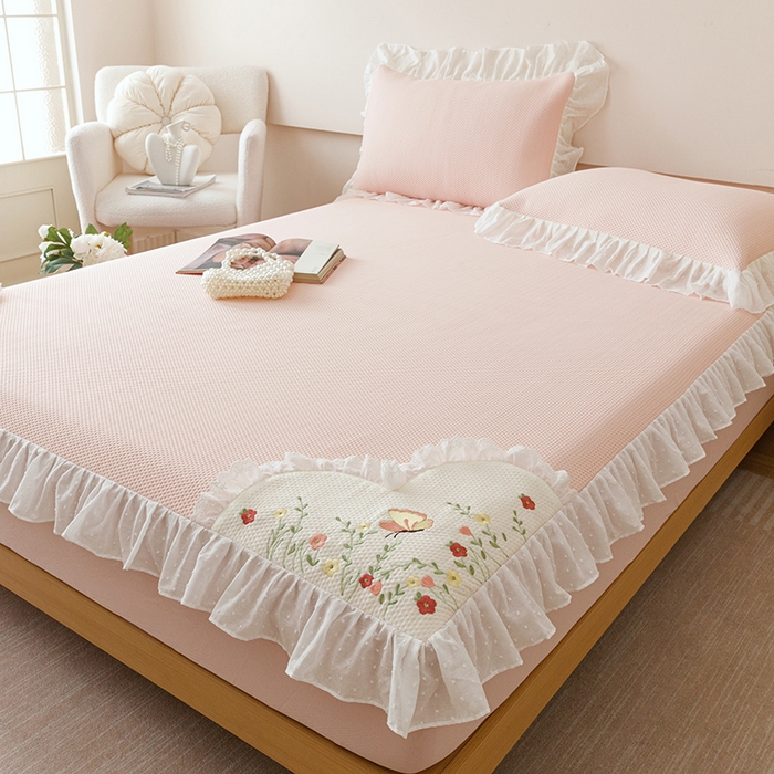 91家纺网 家纺一手货源 找家纺 （总）好儿喜家纺 2026新款凉席床笠冰丝席凉感豆豆席花边PE乙纶软凉席床笠凉席-繁花