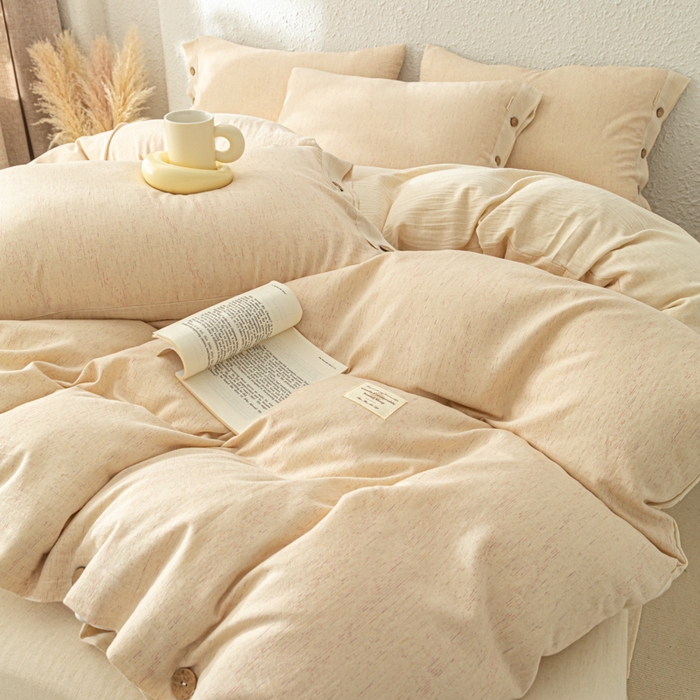 91家纺网 家纺一手货源 找家纺 梵克保罗 2026新款A类亲肤舒适棉麻纽扣款四件套 松间米柔