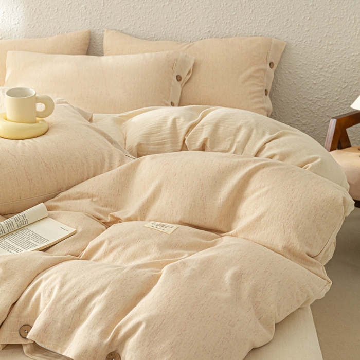 91家纺网 家纺一手货源 找家纺 梵克保罗 2026新款A类亲肤舒适棉麻纽扣款四件套 松间米柔