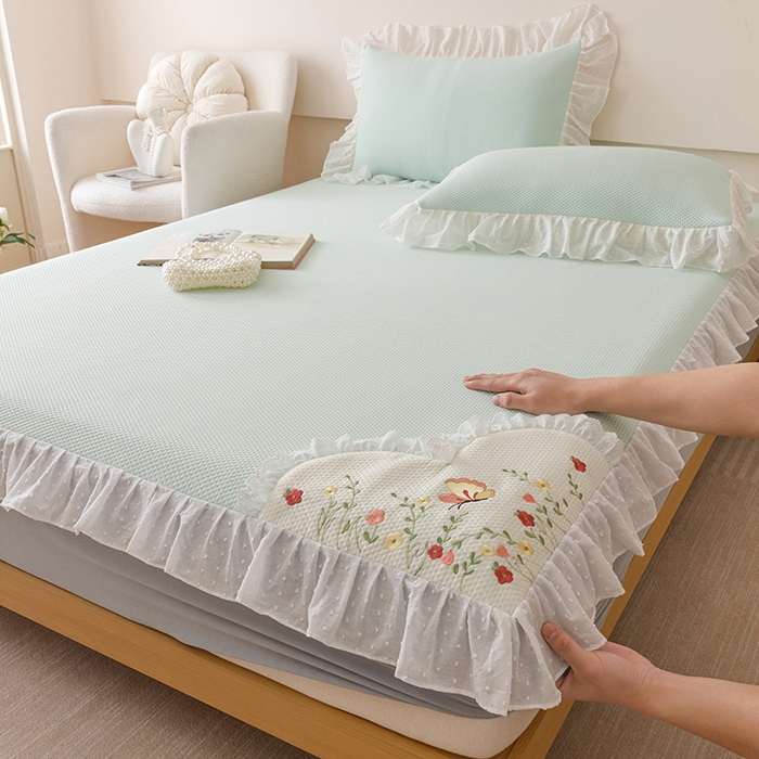 91家纺网 家纺一手货源 找家纺 （总）好儿喜家纺 2026新款凉席床笠冰丝席凉感豆豆席花边PE乙纶软凉席床笠凉席-繁花