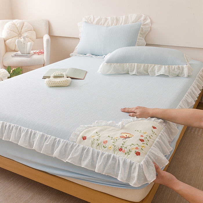 91家纺网 家纺一手货源 找家纺 （总）好儿喜家纺 2026新款凉席床笠冰丝席凉感豆豆席花边PE乙纶软凉席床笠凉席-繁花