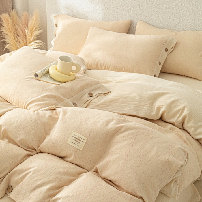 91家纺网 家纺一手货源 找家纺 梵克保罗 2026新款A类亲肤舒适棉麻纽扣款四件套 松间米柔