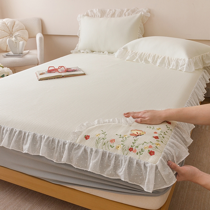 91家纺网 家纺一手货源 找家纺 （总）好儿喜家纺 2026新款凉席床笠冰丝席凉感豆豆席花边PE乙纶软凉席床笠凉席-繁花