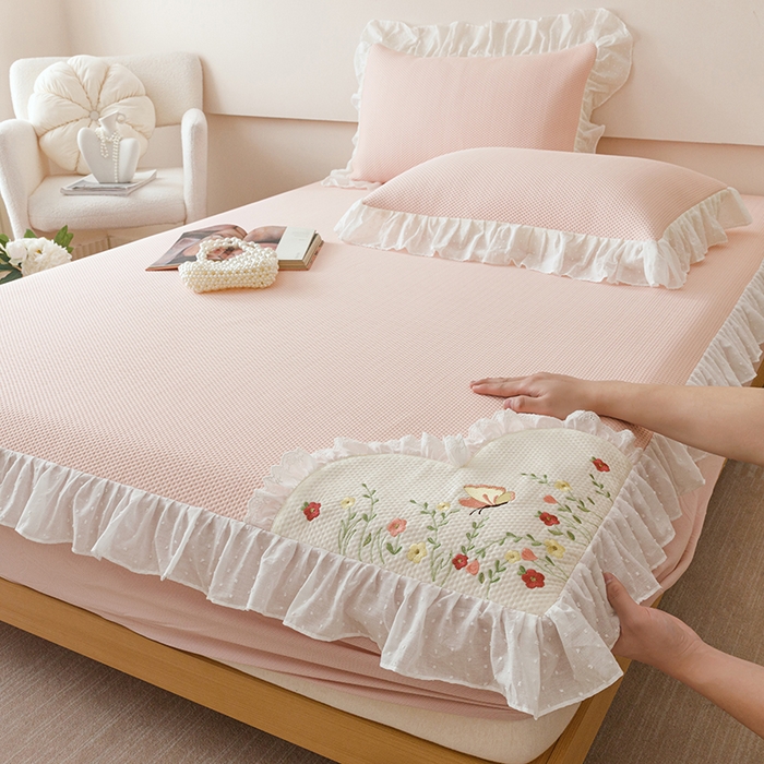 91家纺网 家纺一手货源 找家纺 （总）好儿喜家纺 2026新款凉席床笠冰丝席凉感豆豆席花边PE乙纶软凉席床笠凉席-繁花