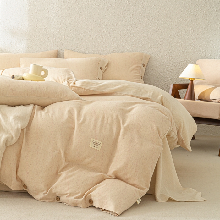 91家纺网 家纺一手货源 找家纺 梵克保罗 2026新款A类亲肤舒适棉麻纽扣款四件套 松间米柔