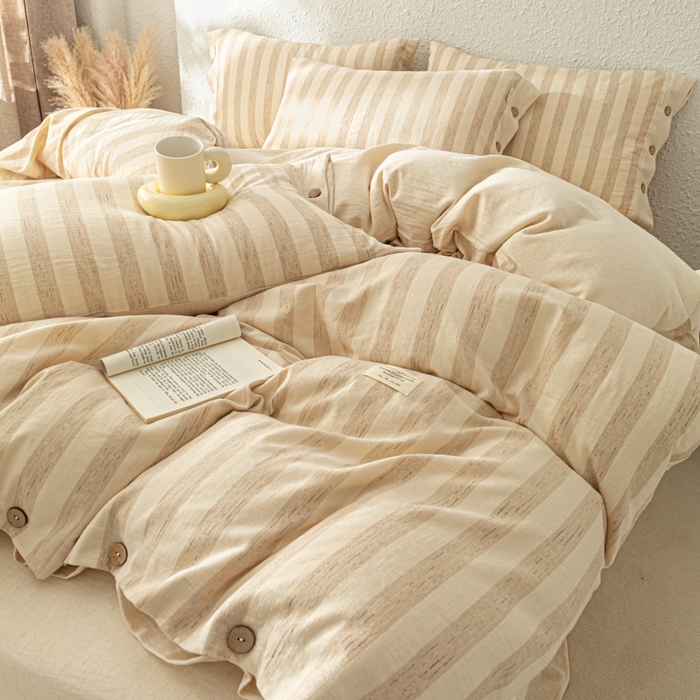 91家纺网 家纺一手货源 找家纺 梵克保罗 2026新款A类亲肤舒适棉麻纽扣款四件套 空谷宽纹