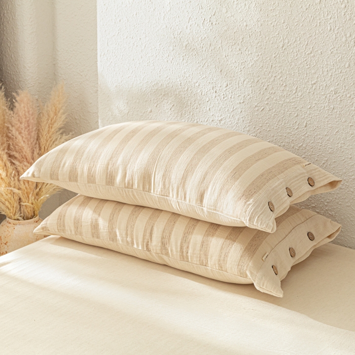 91家纺网 家纺一手货源 找家纺 梵克保罗 2026新款A类亲肤舒适棉麻纽扣款四件套 空谷宽纹