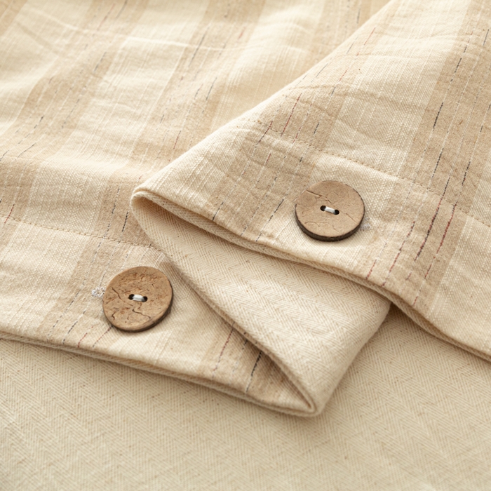 91家纺网 家纺一手货源 找家纺 梵克保罗 2026新款A类亲肤舒适棉麻纽扣款四件套 空谷宽纹