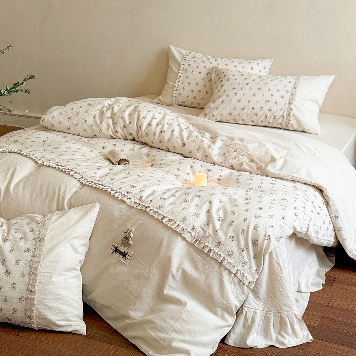 91家纺网 家纺一手货源 找家纺 （总）艾唯希家纺 2026新款A类棉麻小碎花工艺四件套亚麻床盖床笠床单（控价）-可可兔系列