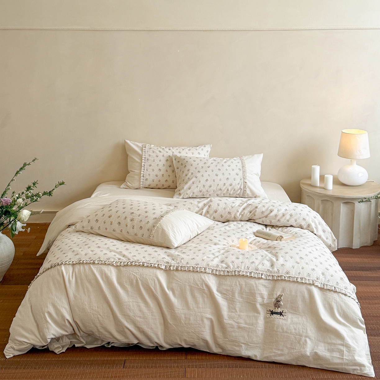 91家纺网 家纺一手货源 找家纺 艾唯希家纺 2026新款A类棉麻小碎花工艺四件套亚麻（控价品）-可可兔系列 可可兔-乡野