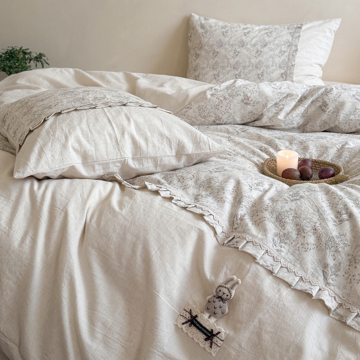 91家纺网 家纺一手货源 找家纺 艾唯希家纺 2026新款A类棉麻小碎花工艺四件套亚麻（控价品）-可可兔系列 可可兔-千幻梦