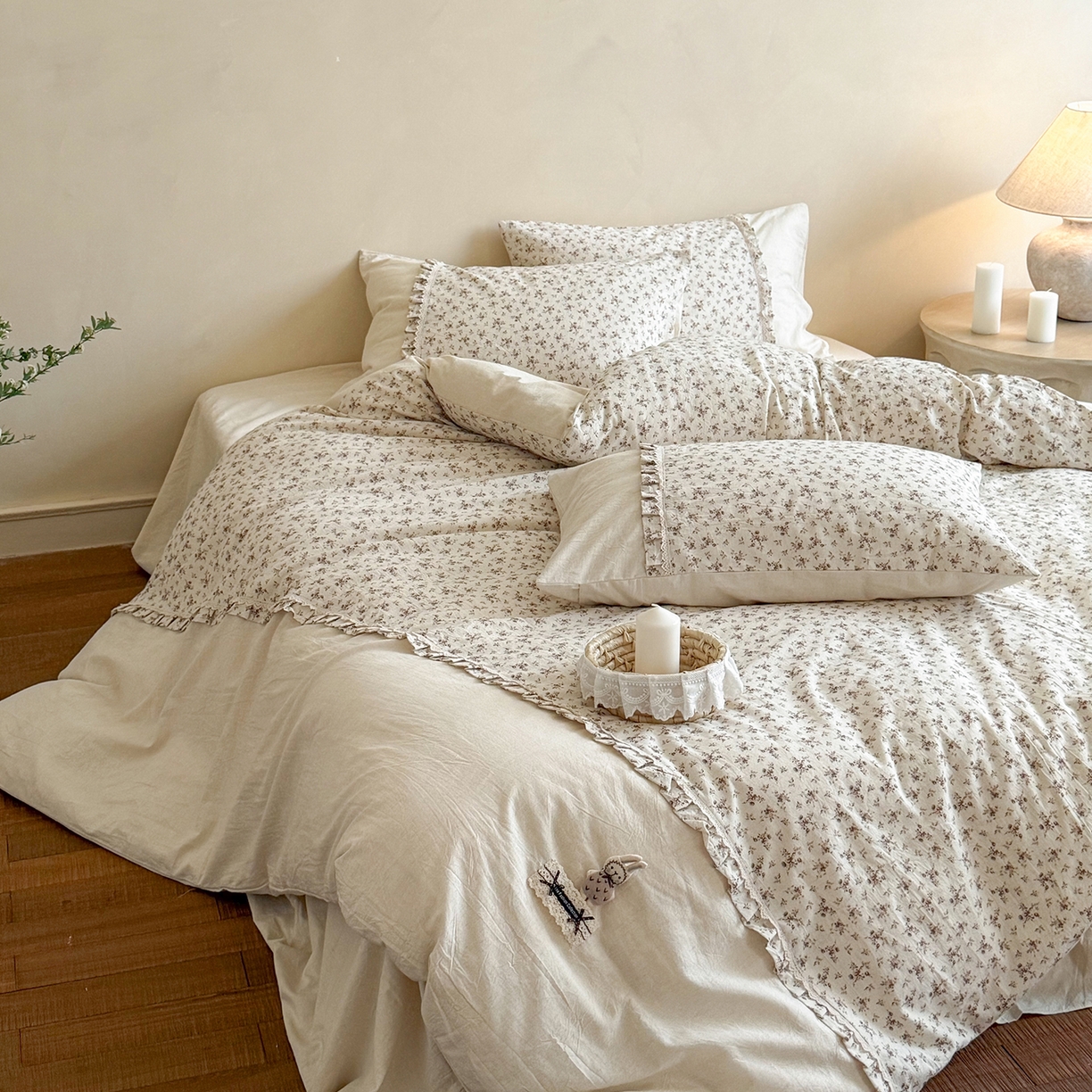 艾唯希家纺 2026新款A类棉麻小碎花工艺四件套亚麻（控价品）-可可兔系列 可可兔-豆沙花