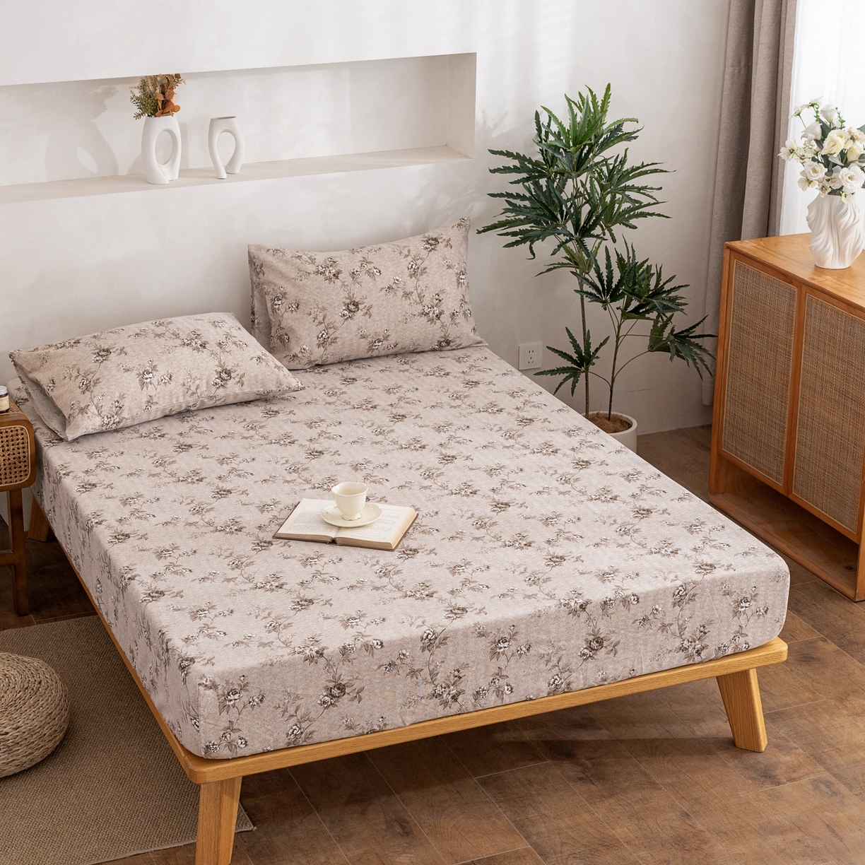 91家纺网 家纺一手货源 找家纺 首爱家纺 2026春夏新款亚麻老粗布床笠 床笠单件 岚溪