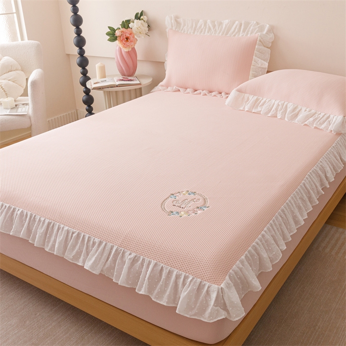 91家纺网 家纺一手货源 找家纺 （总）好儿喜家纺 2026新款凉席床笠冰丝席凉感豆豆席花边PE乙纶软凉席床笠凉席-花蜜