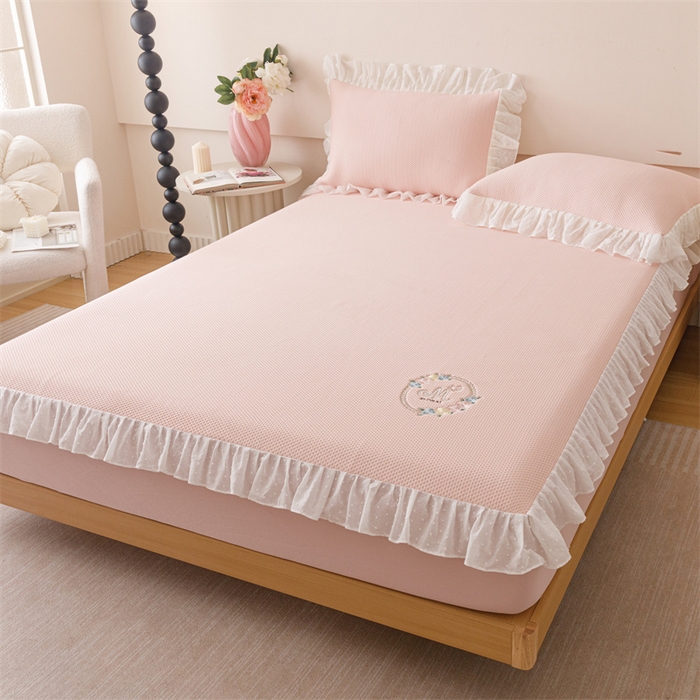 91家纺网 家纺一手货源 找家纺 （总）好儿喜家纺 2026新款凉席床笠冰丝席凉感豆豆席花边PE乙纶软凉席床笠凉席-花蜜