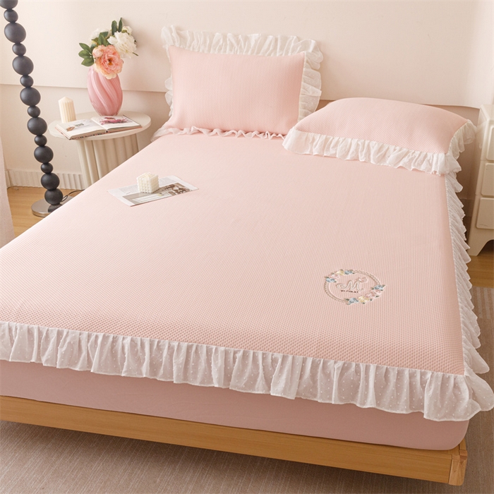 91家纺网 家纺一手货源 找家纺 （总）好儿喜家纺 2026新款凉席床笠冰丝席凉感豆豆席花边PE乙纶软凉席床笠凉席-花蜜